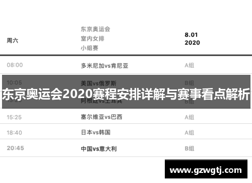 东京奥运会2020赛程安排详解与赛事看点解析